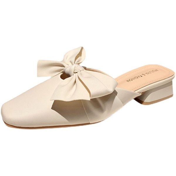 

slippers 2021 spring and summer bow high heel sandals baotou thick half female fashion simple women's shoes, Black