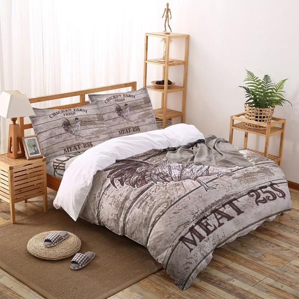 

farm wood grain vintage cock print comforter bedding set duvet cover  king bed home housse de couette gift sets