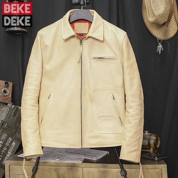 

men's leather & faux winter men horsehide real jacket japan style retro lapel zipper biker coat luxury multi-pockets slim motorcycle, Black