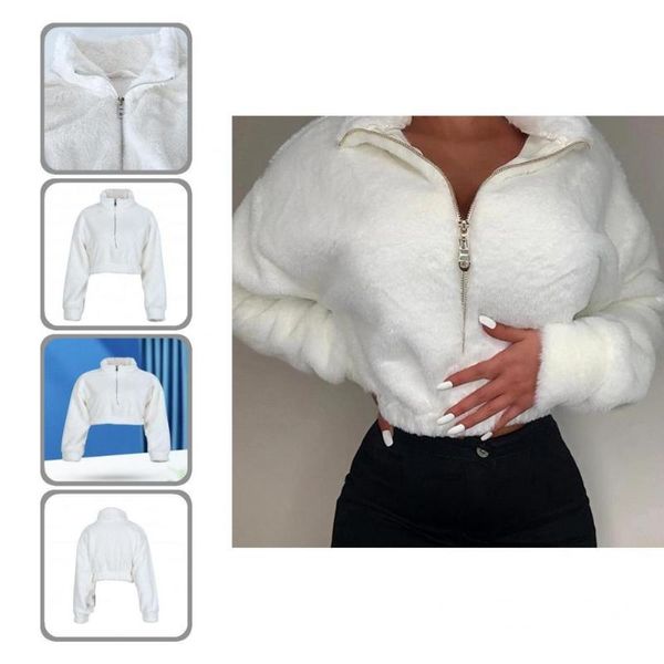 

women's hoodies & sweatshirts women pullover faux fur sweatshirt graceful soft warm waist tight, Black