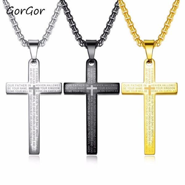 

pendant necklaces gorgor fashion style bible jewelry cross scripture men's titanium steel necklace 1596, Silver