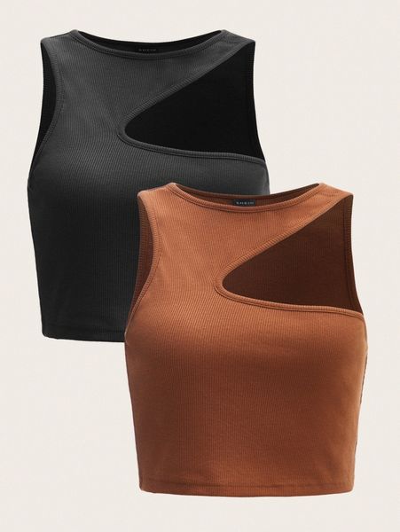 

2 pack asymmetrical neck tank e7cw#, White
