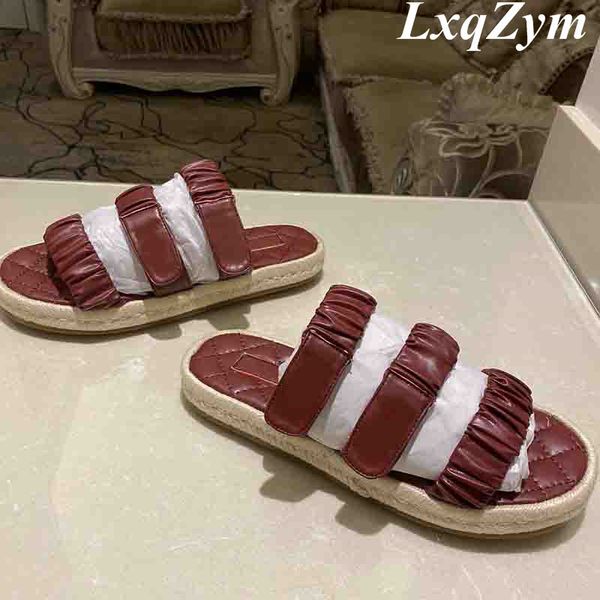 

70% off wholesale flip-flops design thick bottom women slippers metal decor slides handmade real leather sandals ladies shoes zapatillas muj, Black