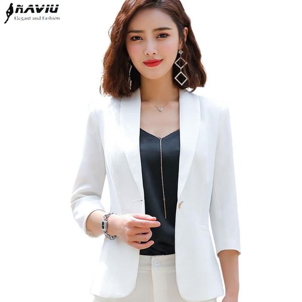 

naviu fashion blazer women 2021 summer clothes half sleeve white coat office lady work wear plus size women's suits & blazers, White;black