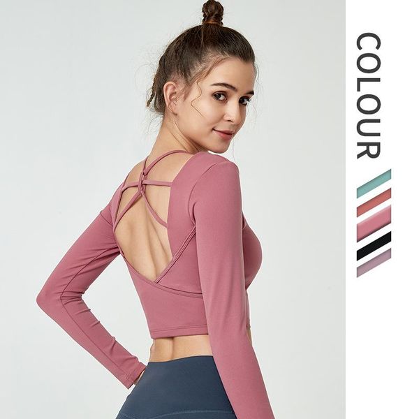 

yoga outfits style halter sports with beautiful back fashion long sleeve fitness sportswear women clothing female shirt, White;red