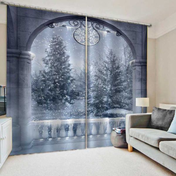 

curtain & drapes modern arch home decoration blackout 3d stereoscopic christmas snow curtains