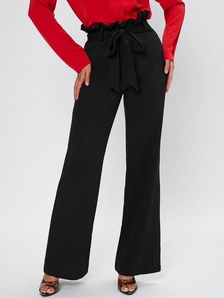

tall paperbag waist belted flare leg pants l529#, Black;white