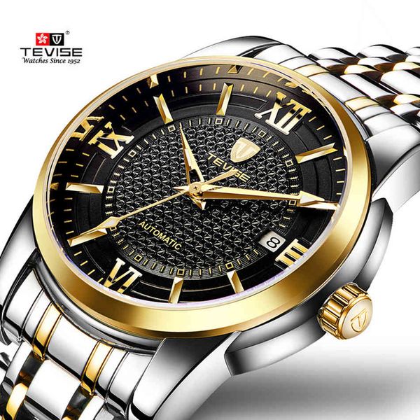 

luxury brand tevise business men clock calendar automatic mechanical steel waterproof lighting random men's s, Slivery;brown