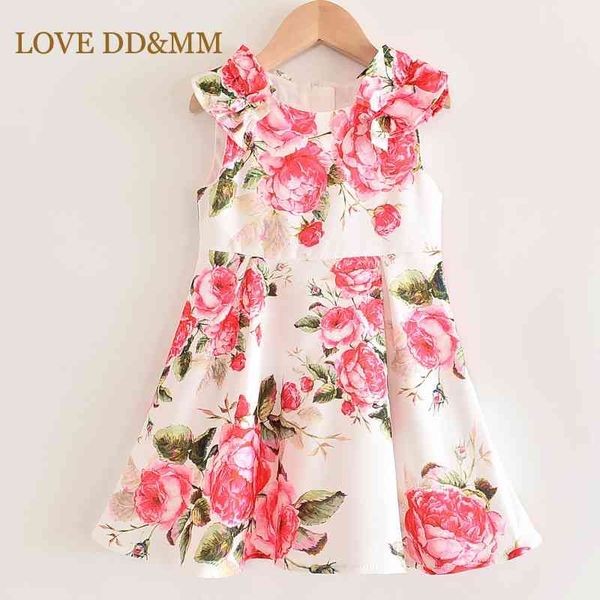 Amor ddmm meninas vestidos estilo verão bonito menina grande flor sem mangas redonda vestido vestido de colete 210715