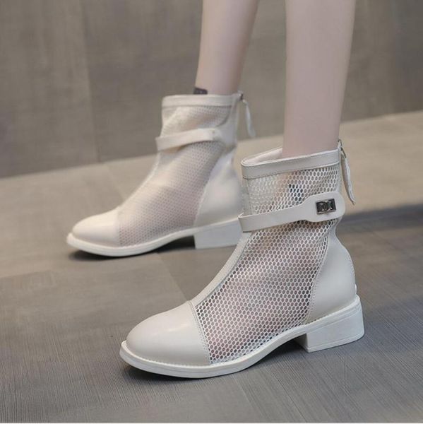 

boots 2021 women hollow out mesh ankle sandals spring summer ladies shoes solid motorcycle female fashion british footwear, Black