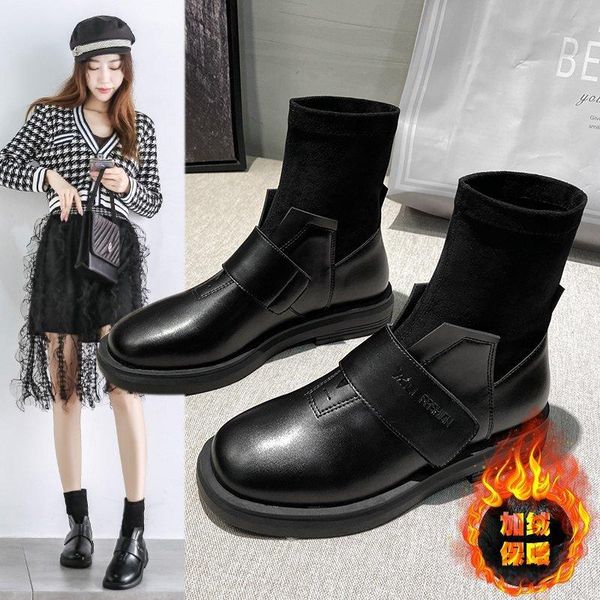 

boots fashion winter shoes 2021 women's leather ankle flat casual comfortable warm woman snow botas de mujer, Black