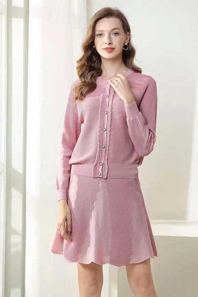 

casual dresses high quaity sweater ensembles spring suit women mesh cardigan jackets + mini skirt knitted or crocheted pink ensemble zy2b, Black;gray