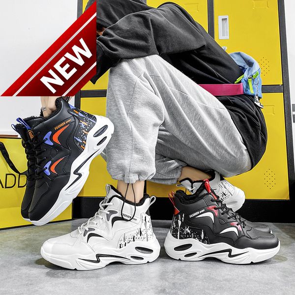 

winter tide sports leisure dad men's plush cotton high basketball shoes autumn, Black