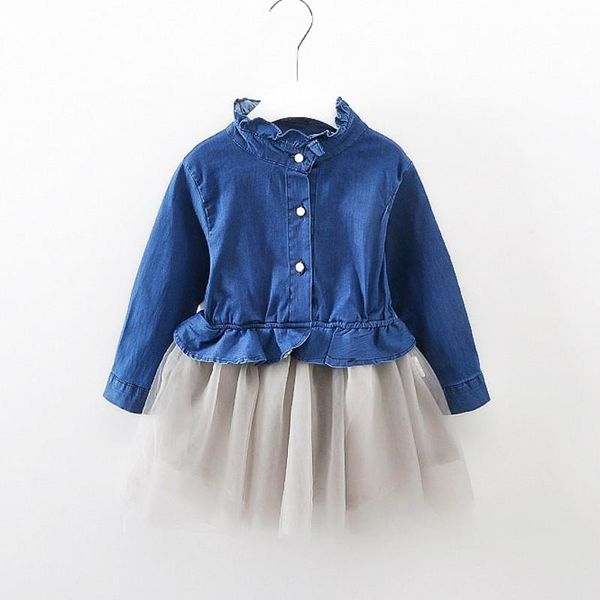 

girl's dresses tutu dress denim little girls knee-length robe enfant 7ds022, Red;yellow