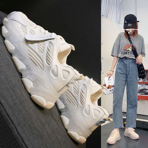 

Casual shoes Jelly bottom father shoes children's new mesh in spring and summer 2021 breathable soft sole fashion leisure sports women's, Beige