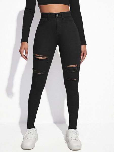 

zipper fly ripped skinny jeans q9xz#, Blue