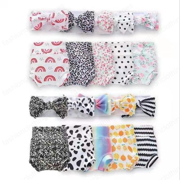 Conjunto de roupas de bebê Floral pontos Bowknot Headband Drawpers Terno de Nylon Treinamento Calcinha Lavável Lavável Underwear 11 Projetos Opcional