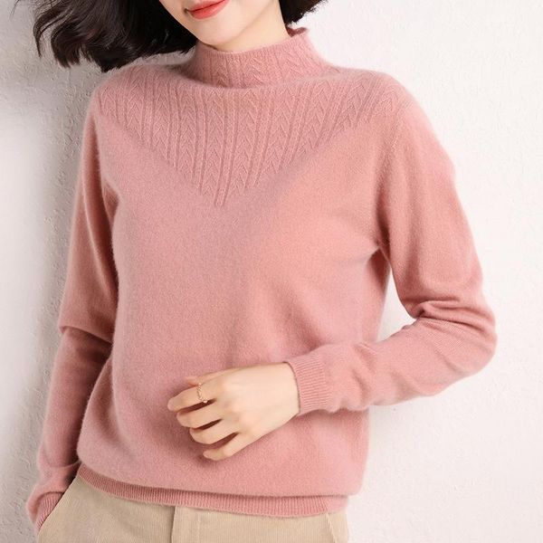 

women's sweaters half-high collar cashmere sweater short loose pullover long sleeve autumn and winter, White;black