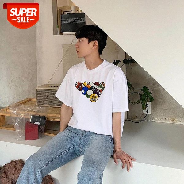 

drew billiard smiley face letter printing oversized version of hip-hop high street short-sleeved t-shirt #en4h, White;black