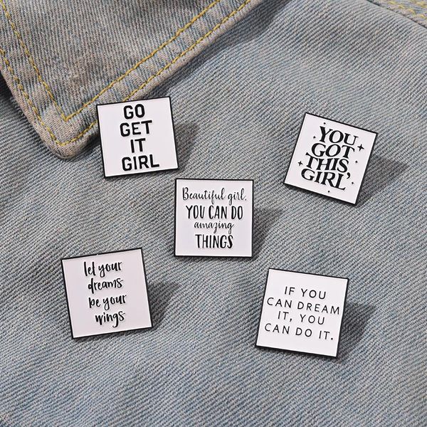 

pins, brooches funny white letters enamel pin for women square go get it girl badge jewelry gift friends custom wholesale, Gray