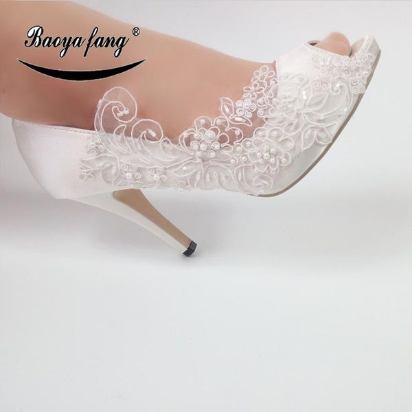 

baoyafang white lace fashion shoes for woman flower wedding bride high ladies party dress shoe, Black