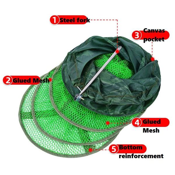 

portable fishing net fish storage accessories steel ring folding cage trap