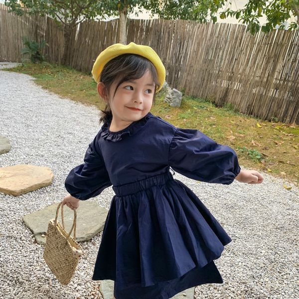 

spring baby girls princess dress 2pcs sets kids cotton long sleeve back button with skirt clothes 210508, White