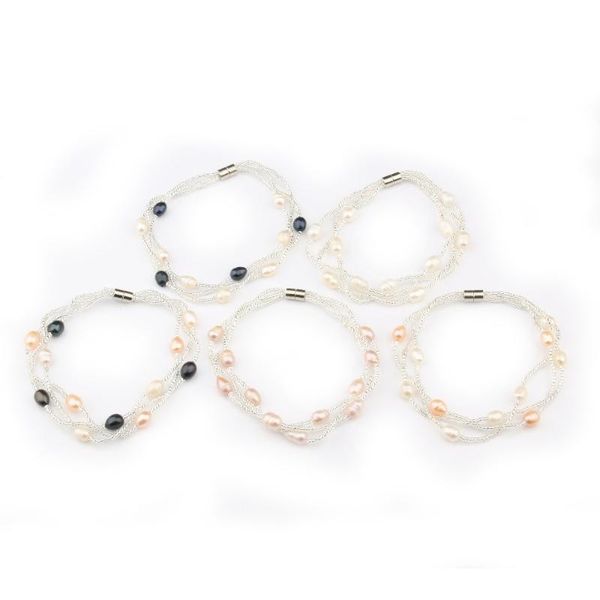 

link, chain 100% natural freshwater pearl bracelets bracelet for women cuff bangles wrap beads 5-6mm, Black