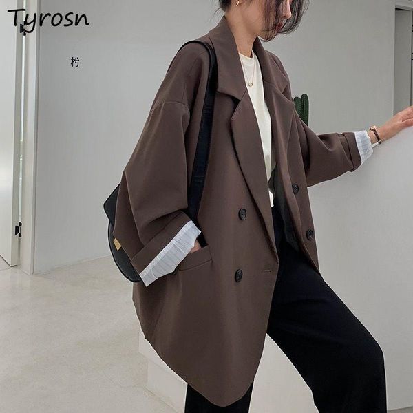 

women's suits & blazers women double-breasted spring autumn oversize outwear fashion elegant all-match notched collar chic ulzzang simp, White;black