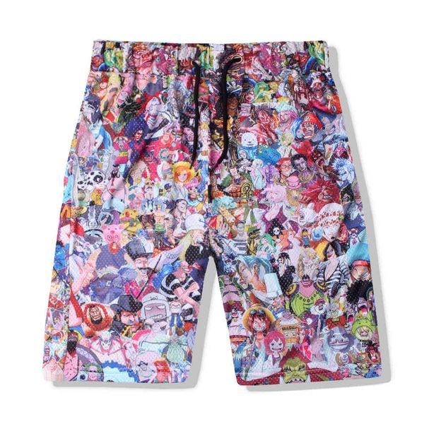 

men's shorts mesh qui drying sports pants underpants summer 3d cartoon seaside surfing holiday, White;black
