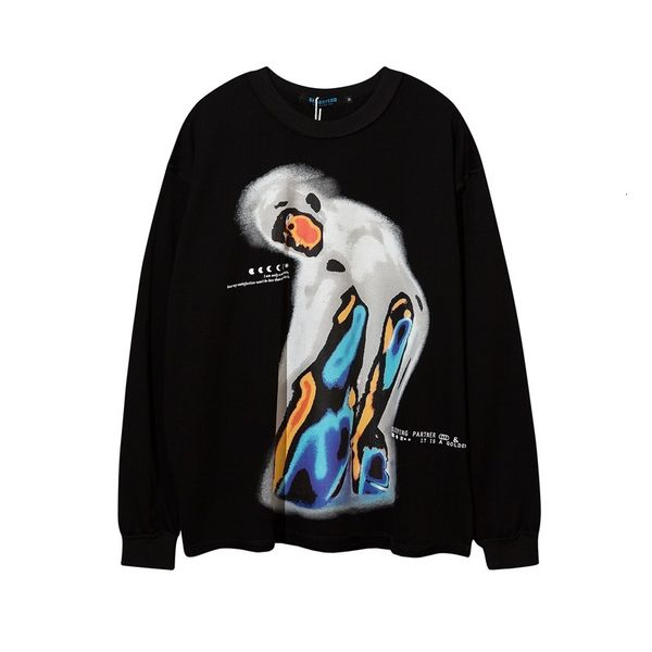 

ins high street br large sleeved pullover autumn winter men's and women's lovers' thin sweater bottoming long t, Black