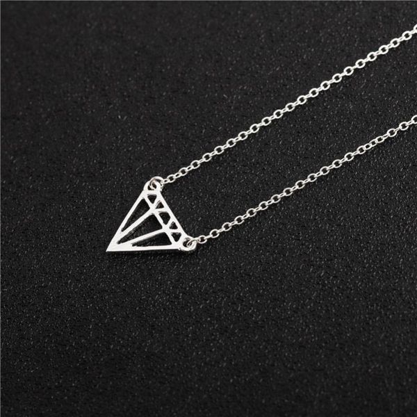 

flat triangle subulate necklace simple geometric polygon rhombus cone layering triangles charm chain necklaces for women pendant, Silver