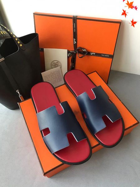 

2021 slipper designer slide summer sandals fashion men beach indoor flat flip flops leather luxurys shoes mens slippers with box size 39-45, Black