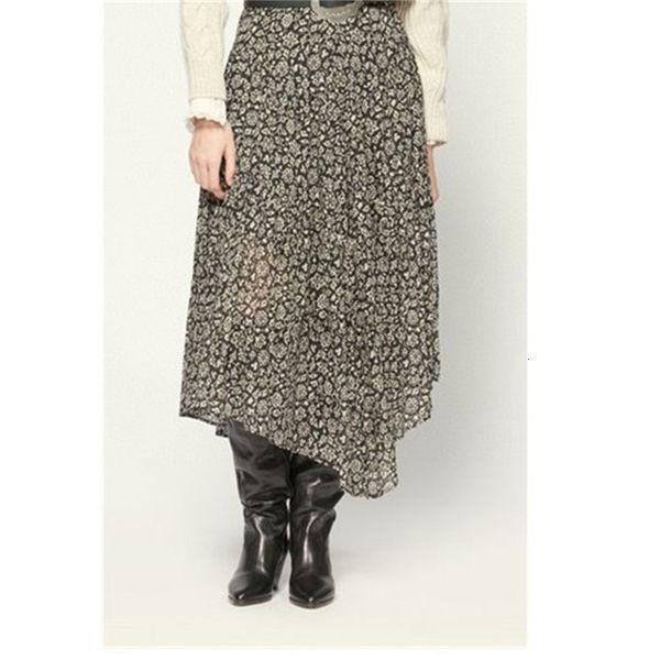 

skirt 2021 thin cotton printed irregular hem long v14u, Black