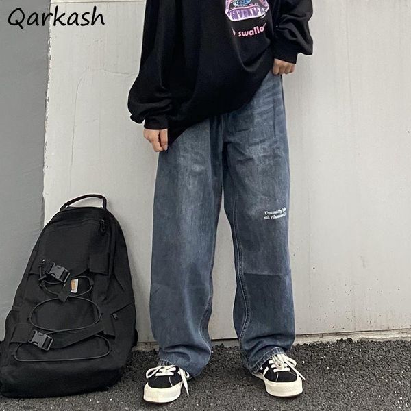 

baggy jeans women spring denim simple printed all-match trendy korean style vintage streetwear harajuku ins cool retro leisure women's, Blue