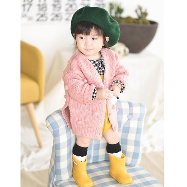 

pullover pudcoco autumn winter infant kids baby girls sweater coats warm knit long sleeve single breasted v neck solid sweaters outfits, Blue