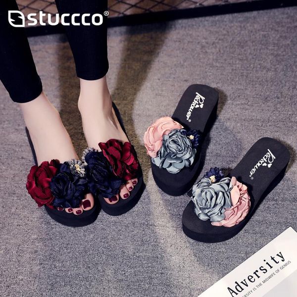 

summer woman shoes women flower sandalia feminina slipper indoor outdoor flip-flops beach ladies platform c572 slippers, Black