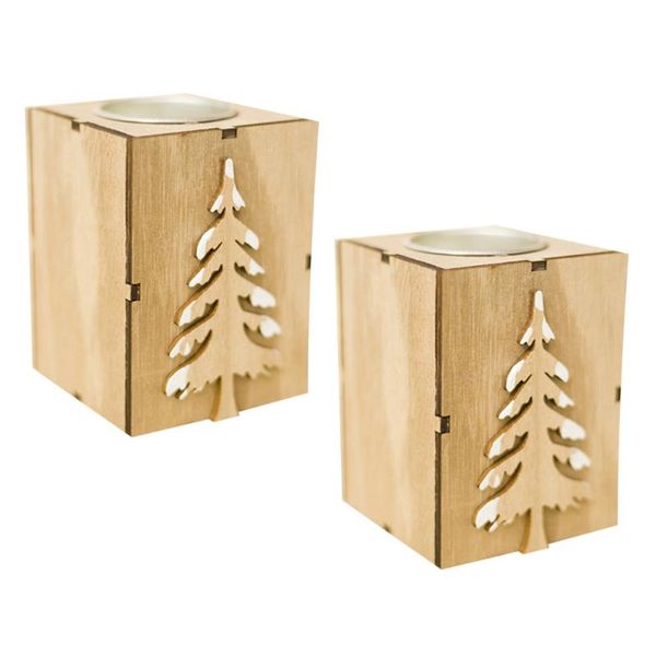 

candle holders 2pcs christmas decorative tealight wood holder candlestand deskornaments (christmas tree)