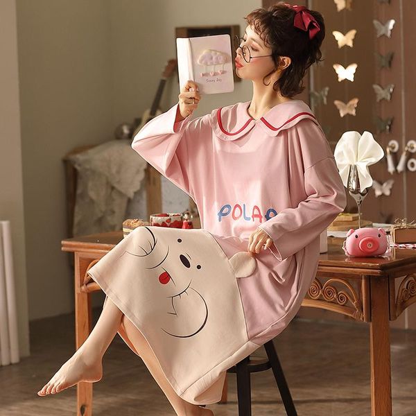 

women's sleepwear women nightgowns pink 2021 spring and autumn cotton nightdress lovely princess long-sleeve female nighty q01, Black;red