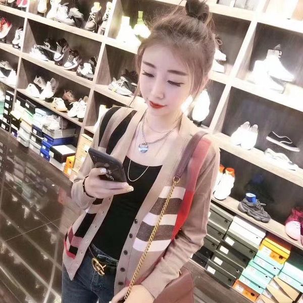 

women's knits & tees 2021 autumn knitted sweater cardigan color matching korean loose v-neck slim coat, White