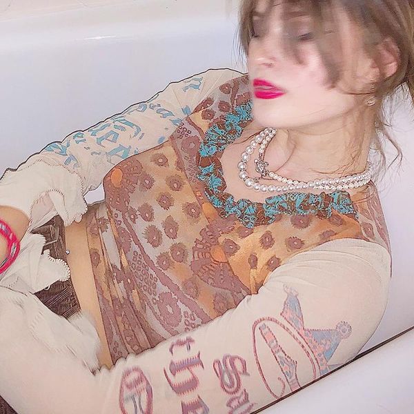 

women's t-shirt print crop women y2k trim 90s aesthetics cropped o-neck long sleeve party causal beach holiday t-shirts tee top, White