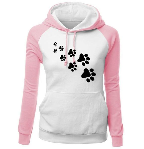 

autumn winter fleece women's sportswear harajuku print cat paws cartoon kawaii k- clothing streetwear hoodies sweatshirt & sweatshirts, Black