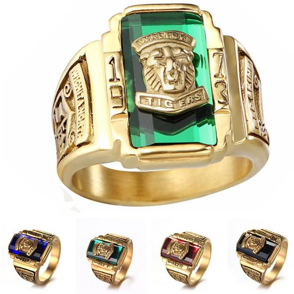 

cluster rings domineering men's personality retro ring tiger head titanium steel fashion inlaid jewelry accessories, Golden;silver