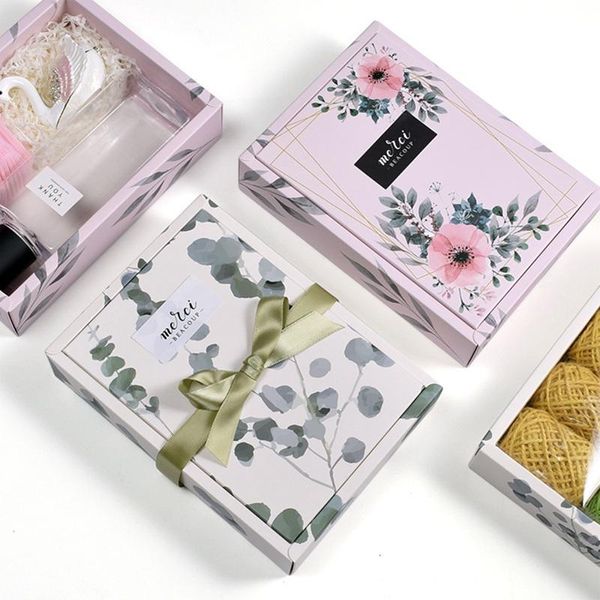 Подарочная упаковка розовая цветочная печать бумаги коробки упаковки свадьба в поле для гостей мыло 10 шт. / Лот