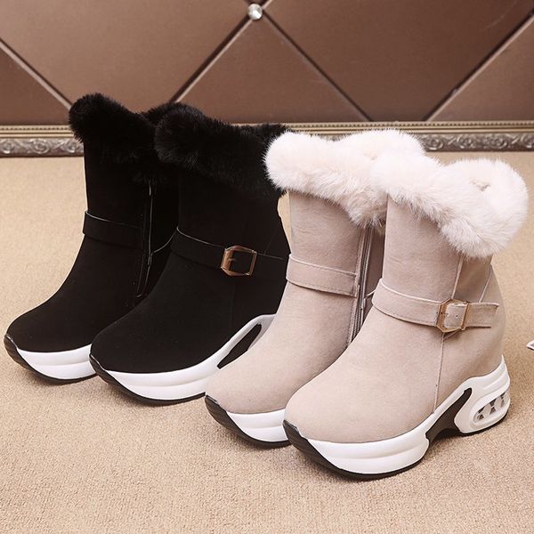 

platform snow boot womens winter ankle boots female zipper flock ladies plush chunky sneakers casual shoes woman footwear, Black