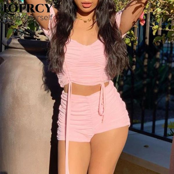 

women's tracksuits lofrcy women 's 2 pieces sets ruched off shoulder beachwear rave festival clothes fashion shorts outfit tracksu, Gray