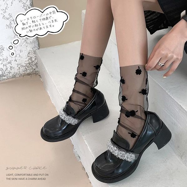 

mesh pile stocking women's ultra-thin summer stockings 2021 sweet japanese transparent clover yarn socks & hosiery, Black;white