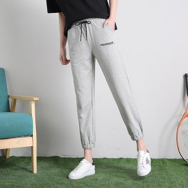 

womens cotton sweatpants jogger pockets streetwear elastic waist drawstring loose cuff lantern harem pants woman sport trousers women's, Black;white