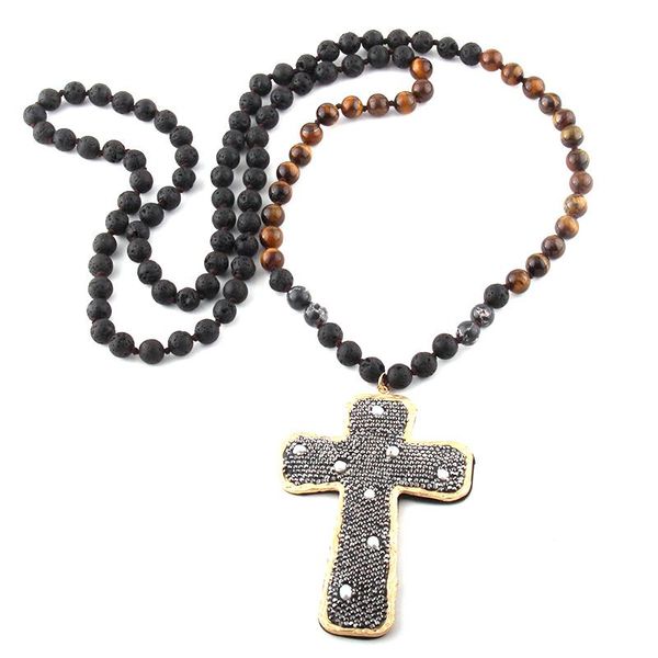 

pendant necklaces m fashion bohemian jewelry 108pc natural stone knotted crystal paved pearl decoration necklace for women ethnic, Silver