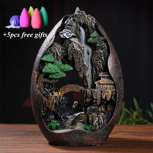 

fragrance lamps creative lofty mountains and flowing water backflow incense burner resin smoke waterfall holder aroma censer home decor